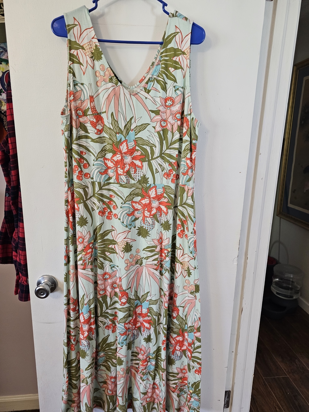Talbots Mint Green Floral Maxi Dress with Coral Accents